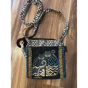 Laurel Burch "Spotted Cats" Canvas Crossbody Tote Bag Vintage